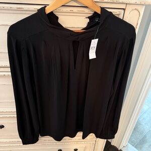 NWT Ann Taylor Black Long Sleeve Mock Neck Blouse
